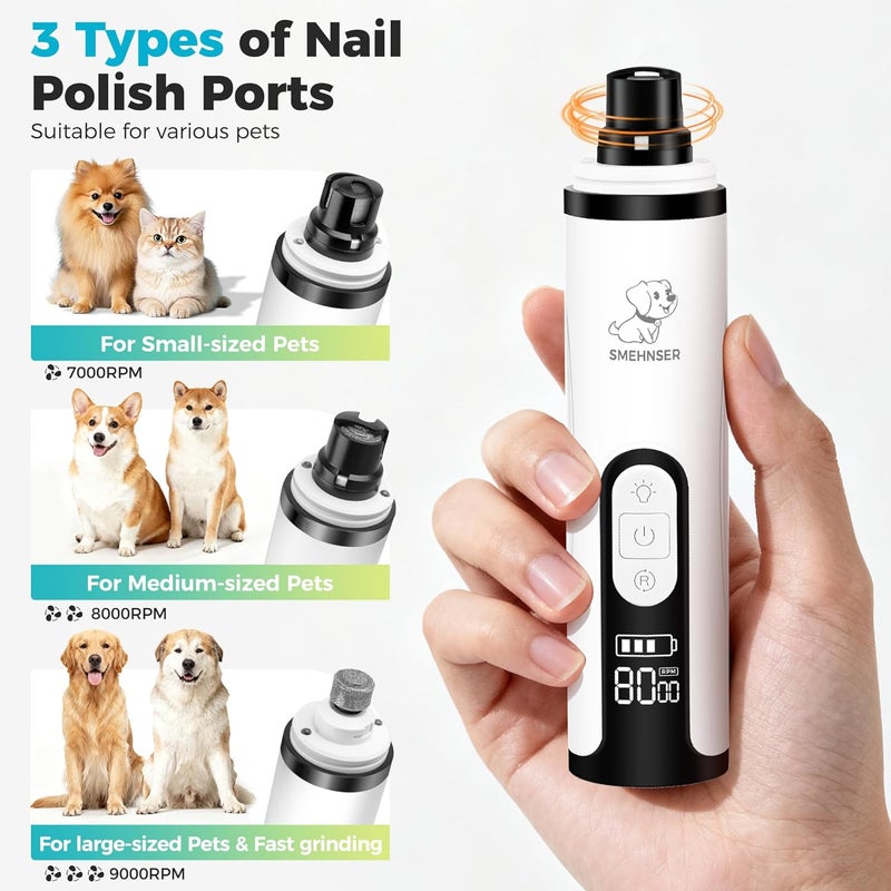 PleySyncz Upgraded Silent Dog Nail Grinder, Cordless Grooming Pro Nail Grinder with 3 Adjustable Speeds & Led Light, Painless Paws Grooming for Small Medium Large Dogs & Cats (2 Replacement Heads) - Image 4